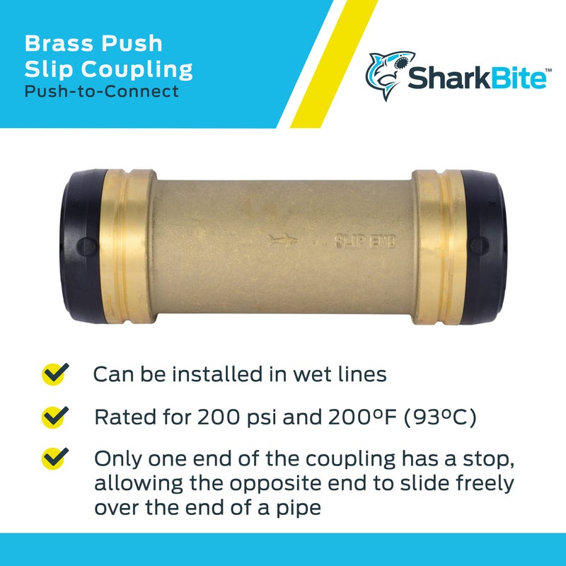 SharkBite 2 x 2 in Slip Coupling, Push-to-Connect Brass Plumbing Fitting, UXL0654 - Image 4